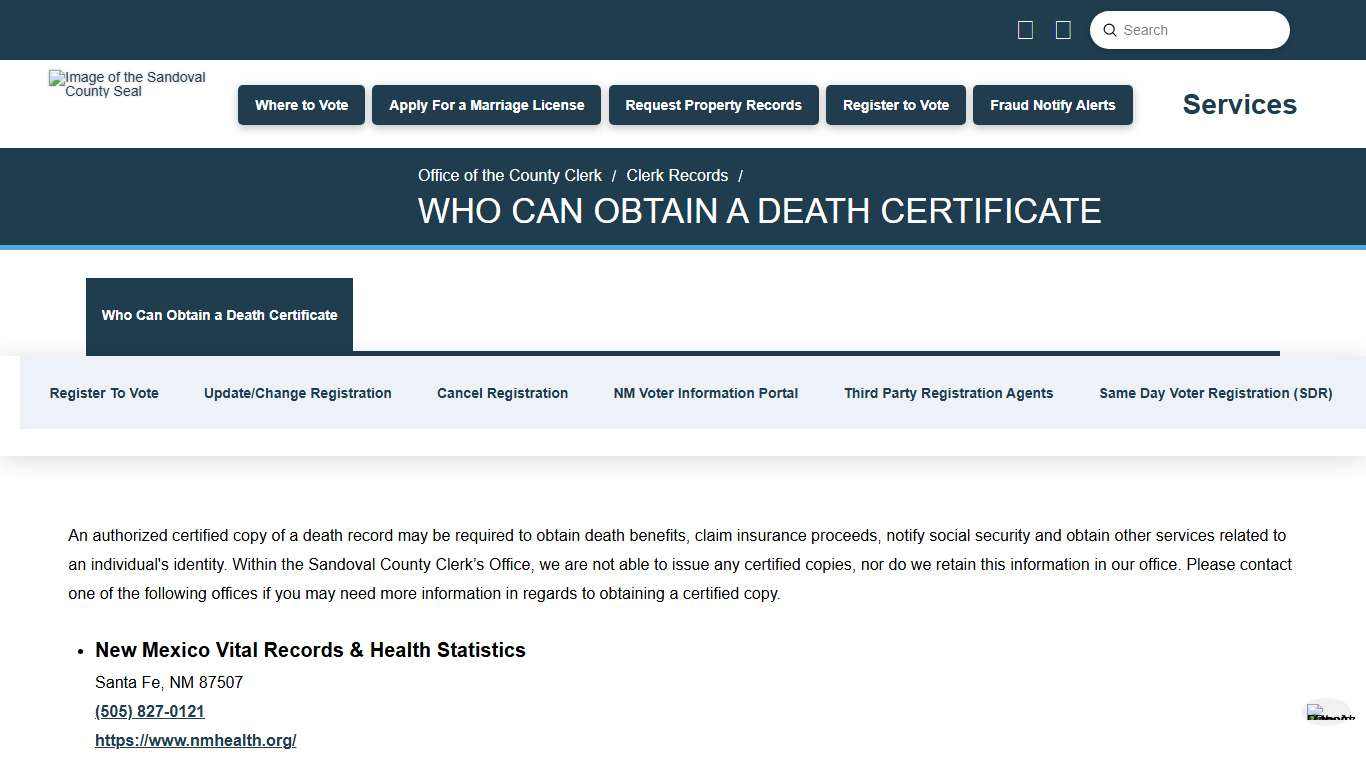 Who Can Obtain a Death Certificate - Sandoval County