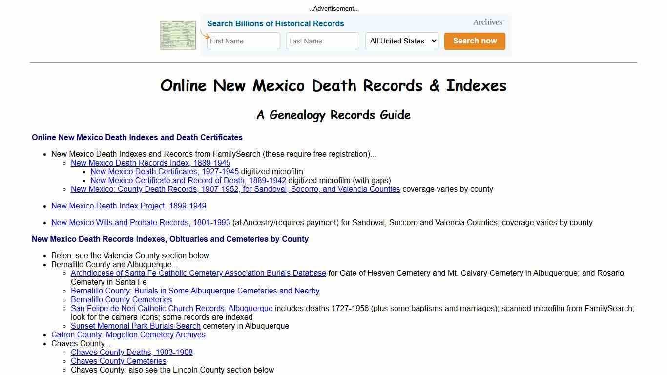 Online New Mexico Death Indexes, Records & Obituaries